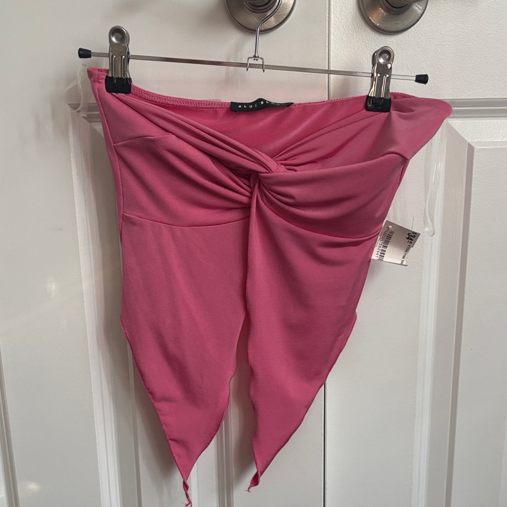 Pink Strapless Twist Front Crop Top